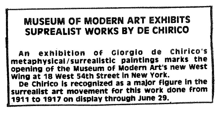 Chirico exhibition ad